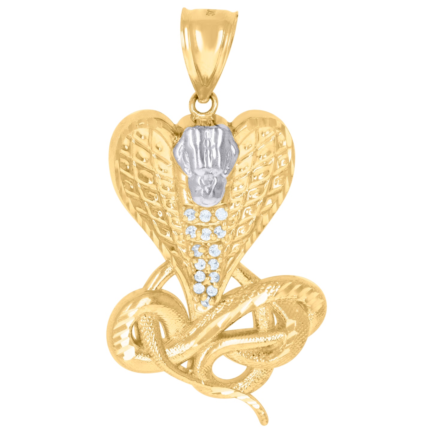10k Two Tone Gold Mens Cubic Zirconia Snake Reptiles Wildlife Charm Pendant