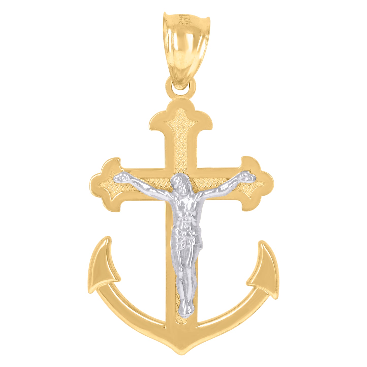 10kt Two-Tone Gold Mens Crucifix Anchor Religious Charm Pendant