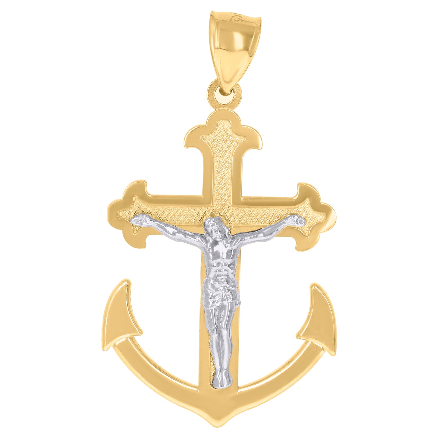 10k Two Tone Gold Mens Crucifix Anchor Religious Charm Pendant