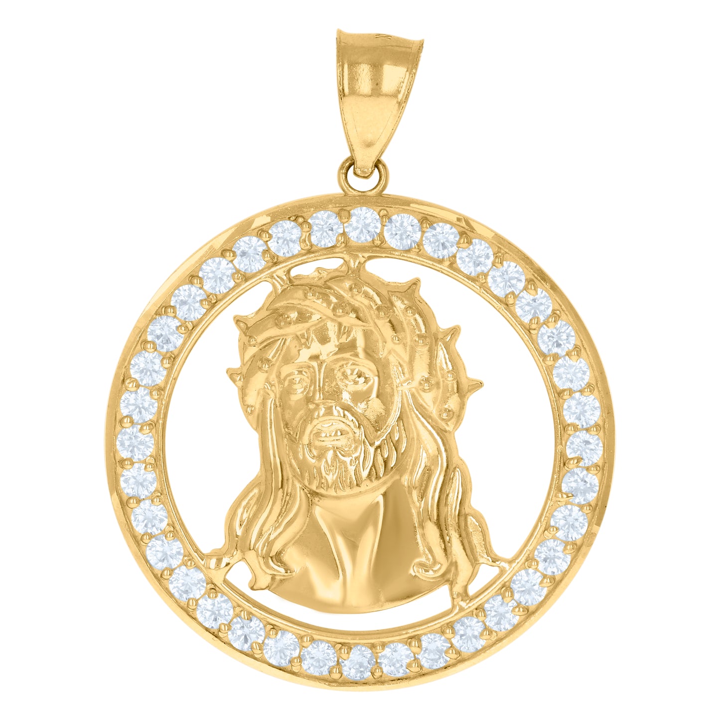 10k Yellow Gold Mens Cubic Zirconia Medallion Jesus Religious Charm Pendant