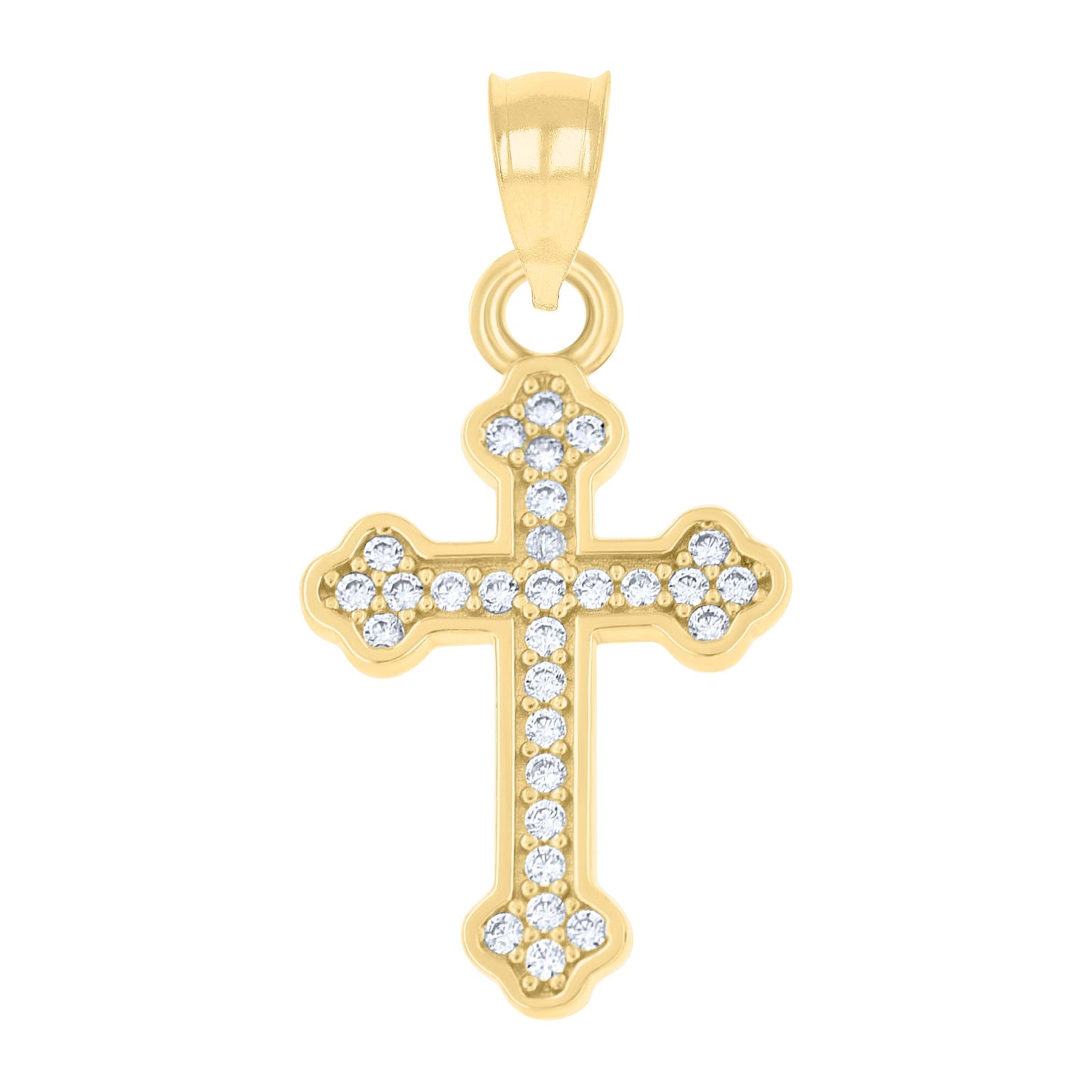 10k Yellow Gold Mens Cubic Zirconia Religious Budded Cross Charm Pendant