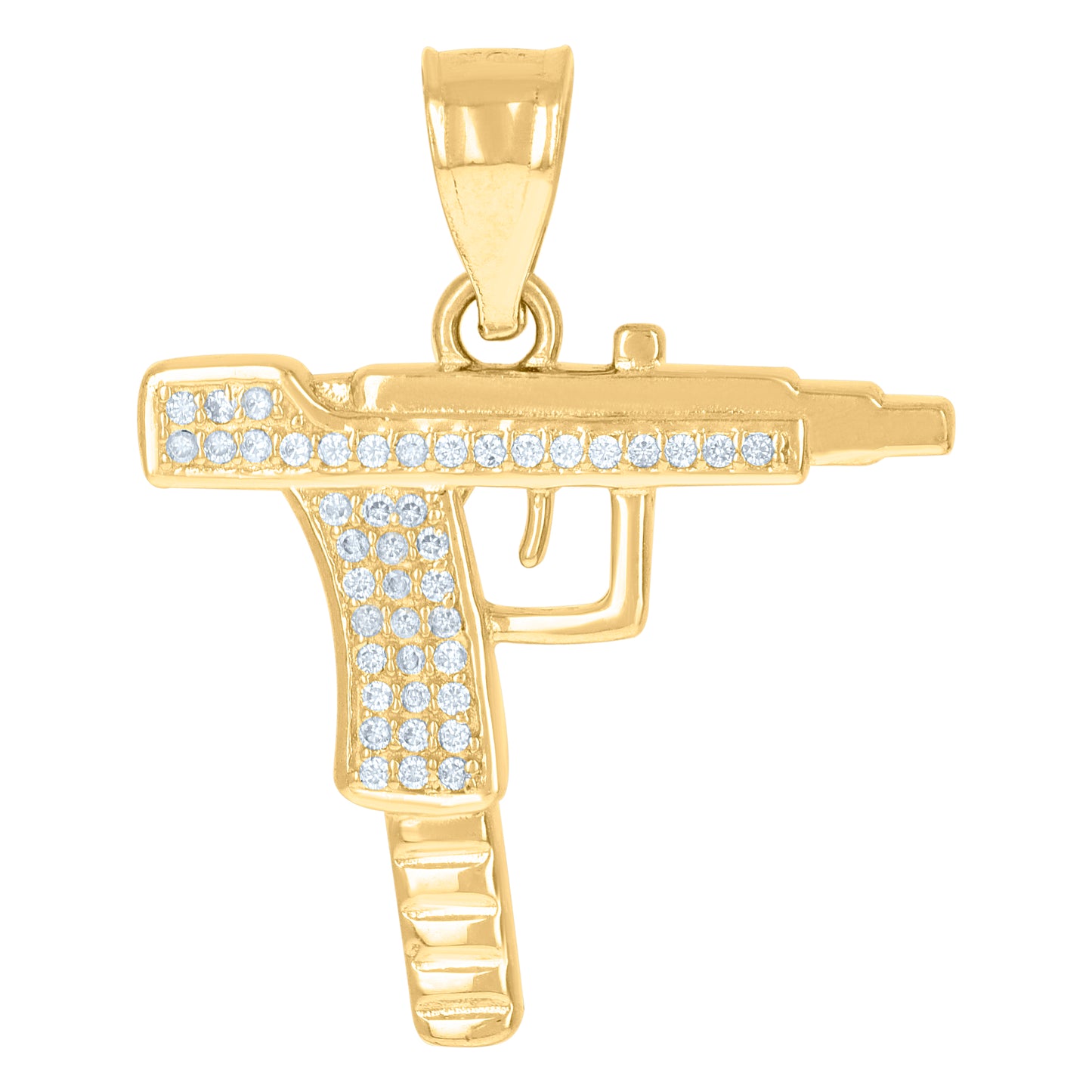 10k Yellow Gold Mens Cubic Zirconia Gun Charm Pendant