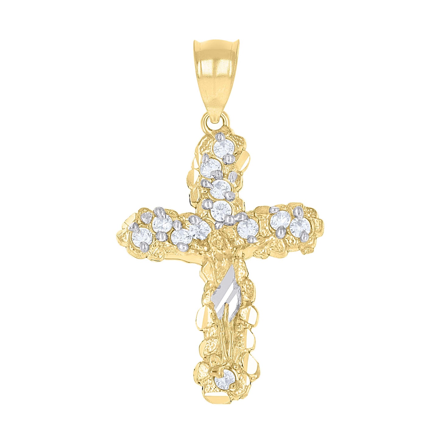 10Kt Two-Tone Gold Unisex Cubic-Zirconia Crucifix Cross Religious Charm Pendant