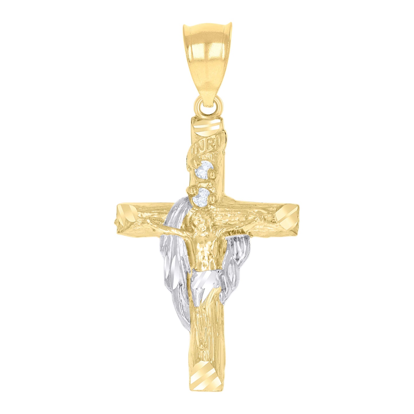 10Kt Two-Tone Gold Unisex Cubic-Zirconia Crucifix Cross Religious Charm Pendant