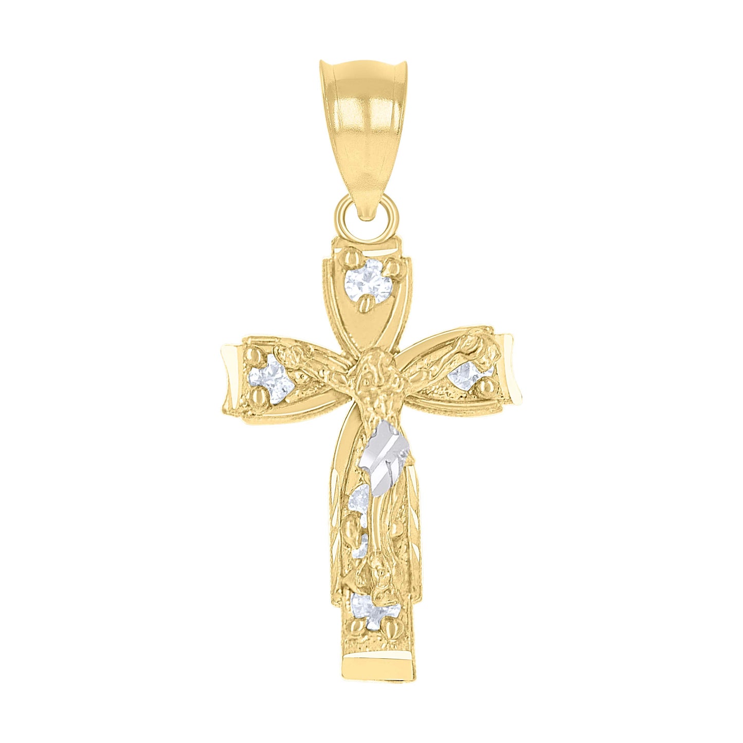 10Kt Two-Tone Gold Unisex Cubic-Zirconia Crucifix Cross Religious Charm Pendant