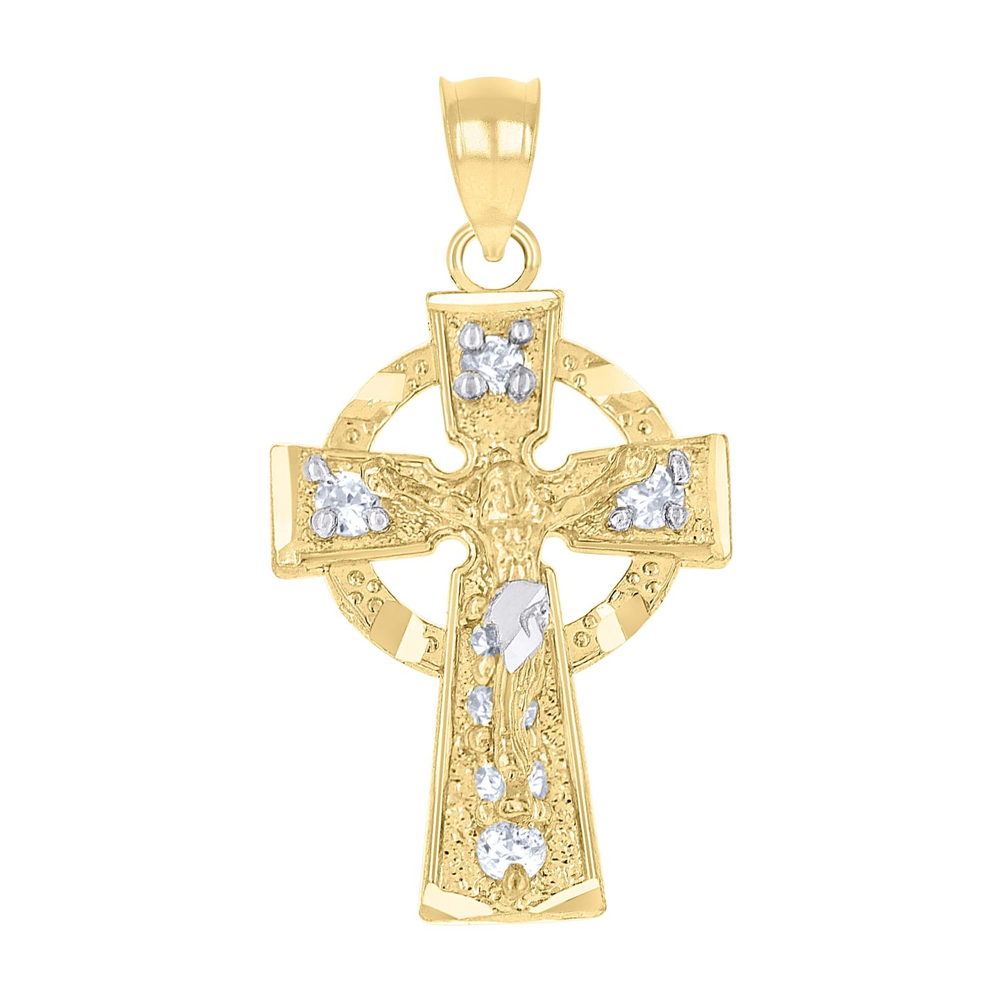 10Kt Two-Tone Gold Unisex Cubic-Zirconia Crucifix Cross Religious Charm Pendant