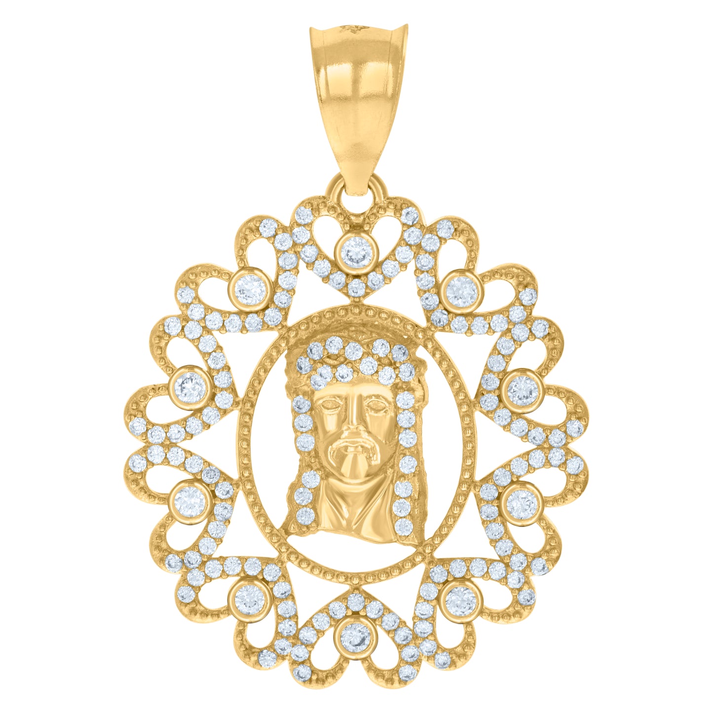 10k Yellow Gold Unisex Cubic Zirconia Jesus Religious Charm Pendant