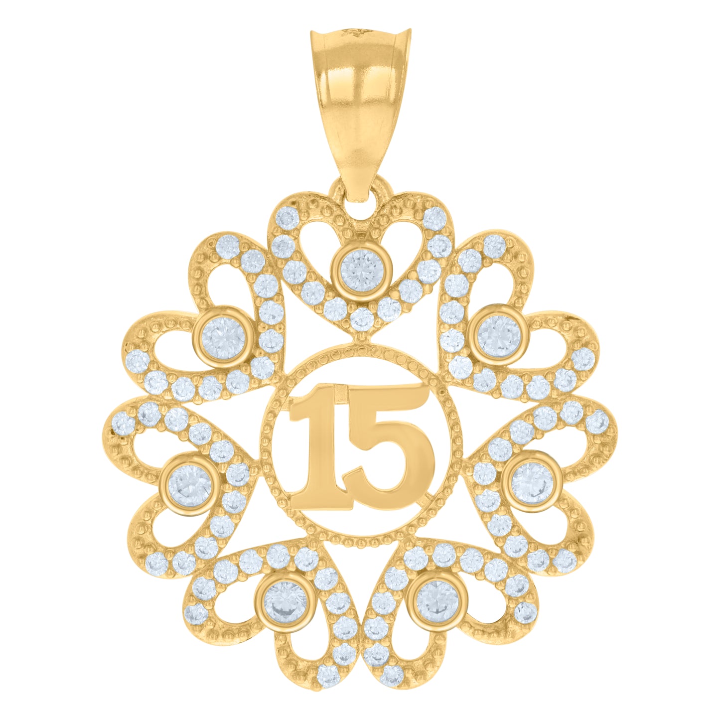10k Yellow Gold Womens Cubic Zirconia 15 Quinceanera Charm Pendant