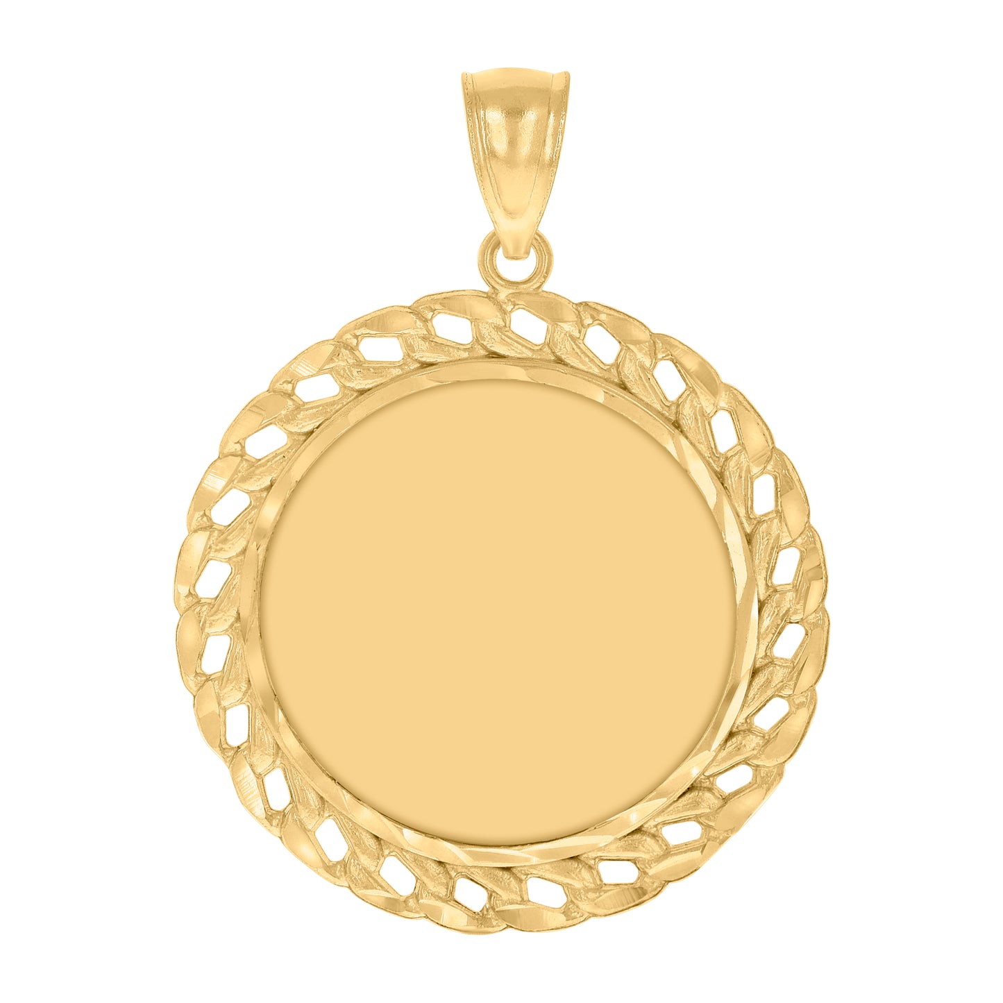 10k Yellow Gold Mens Cuban Photo Frame Charm Pendant