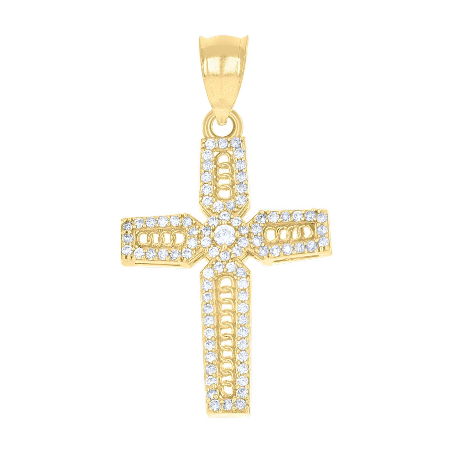 10Kt Yellow Gold Unisex Cubic-Zirconia Cross Religious Charm Pendant
