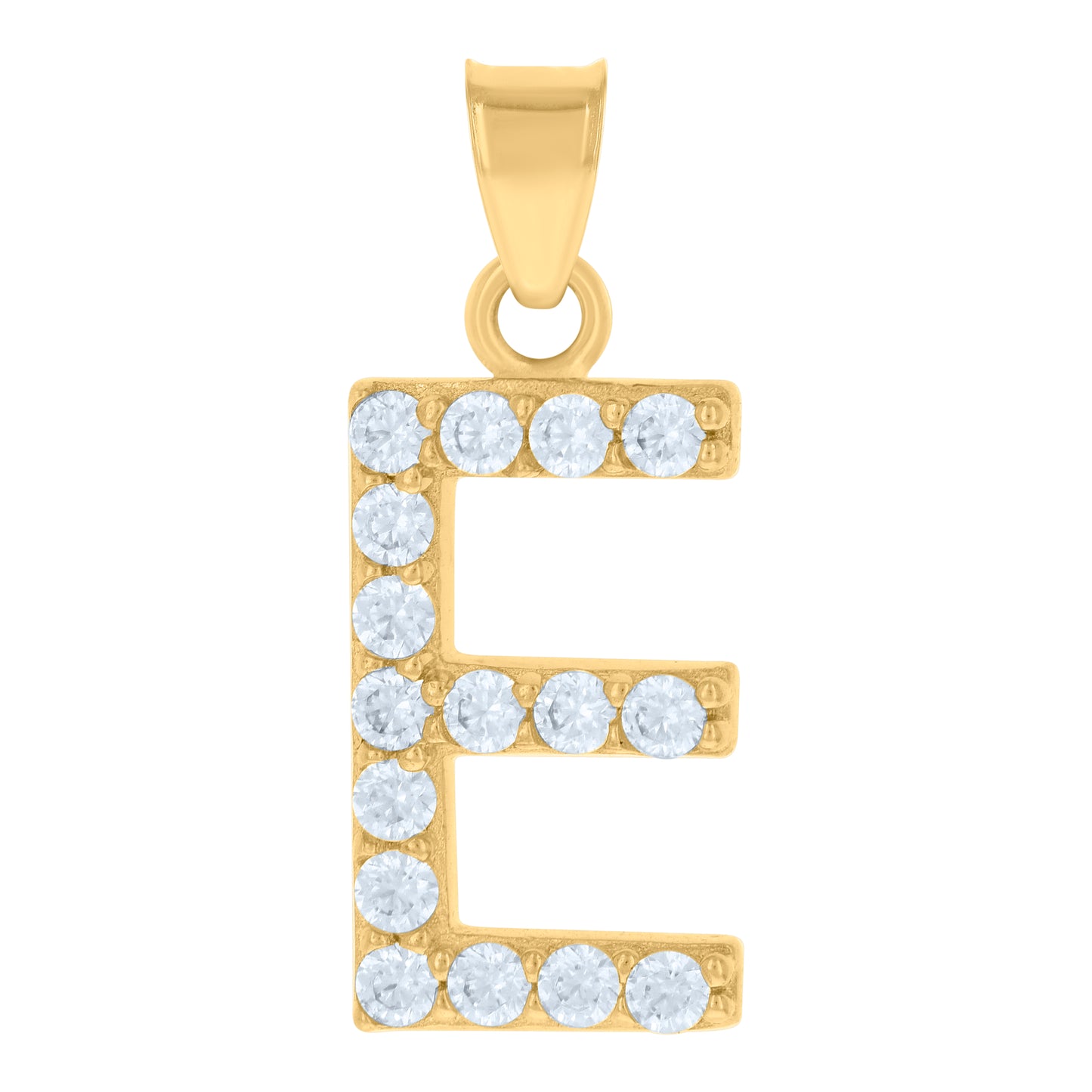 10k Yellow Gold Unisex Cubic Zirconia Initial Alphabet E Charm Pendant