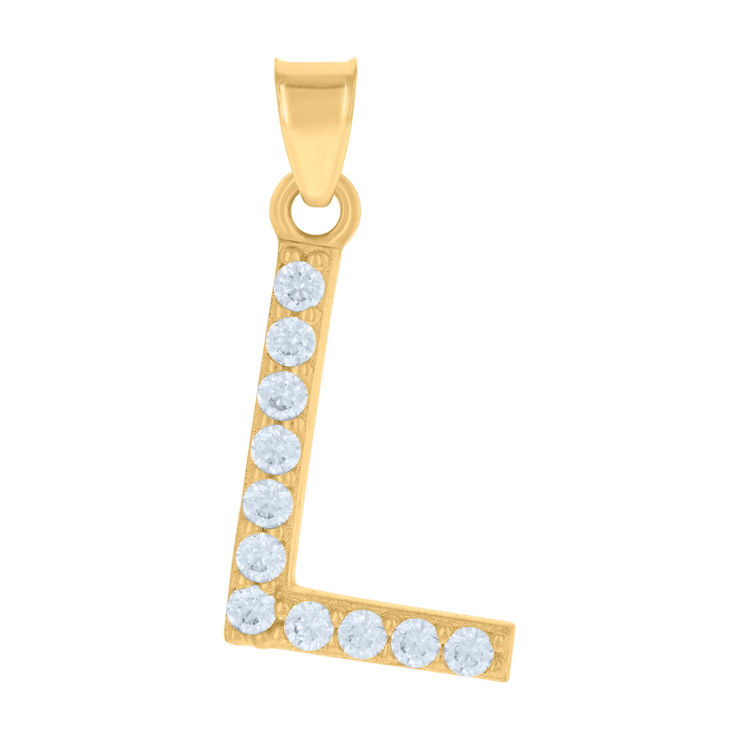 10k Yellow Gold Unisex Cubic Zirconia Initial Alphabet L Charm Pendant