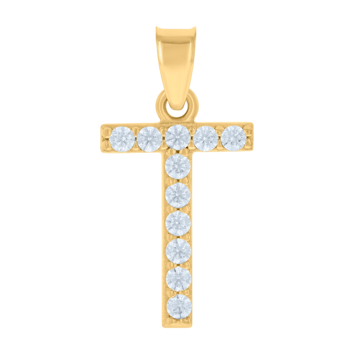 10k Yellow Gold Unisex Cubic Zirconia Initial Alphabet T Charm Pendant