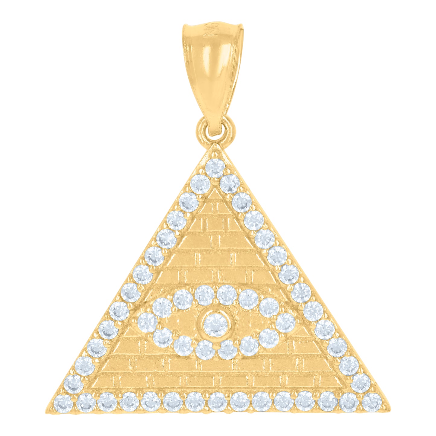 10k Yellow Gold Mens Cubic Zirconia Good Luck Evil Eye Pyramid Egyptian Charm Pendant