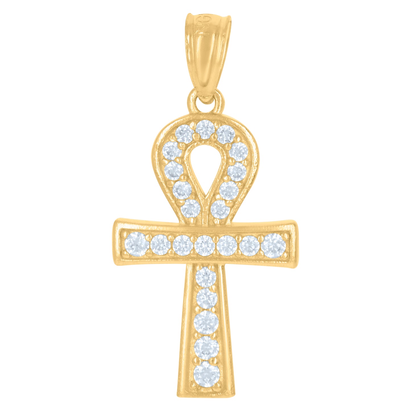 10kt Yellow Gold Womens Cubic-Zirconia Egyptian Ankh Cross Religious Charm Pendant