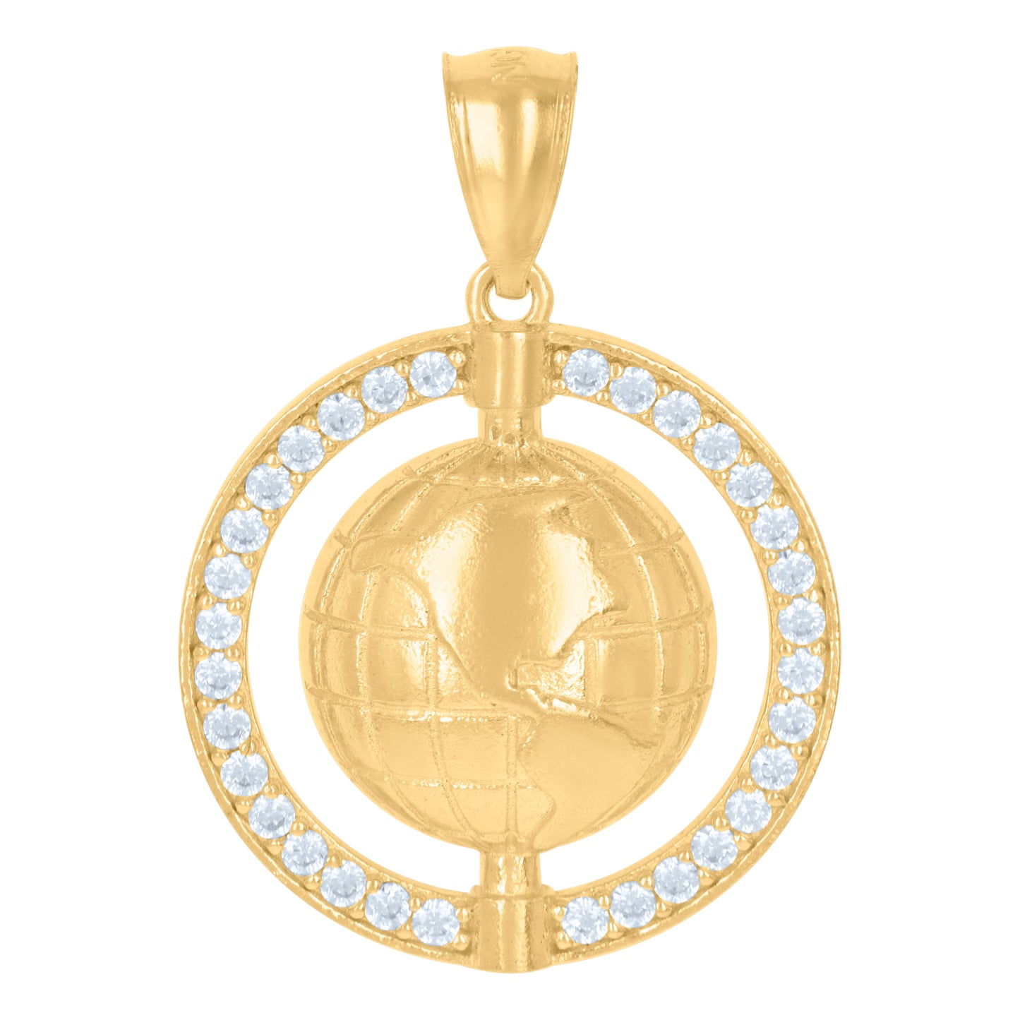 10k Yellow Gold Mens Cubic Zirconia World Map Charm Pendant