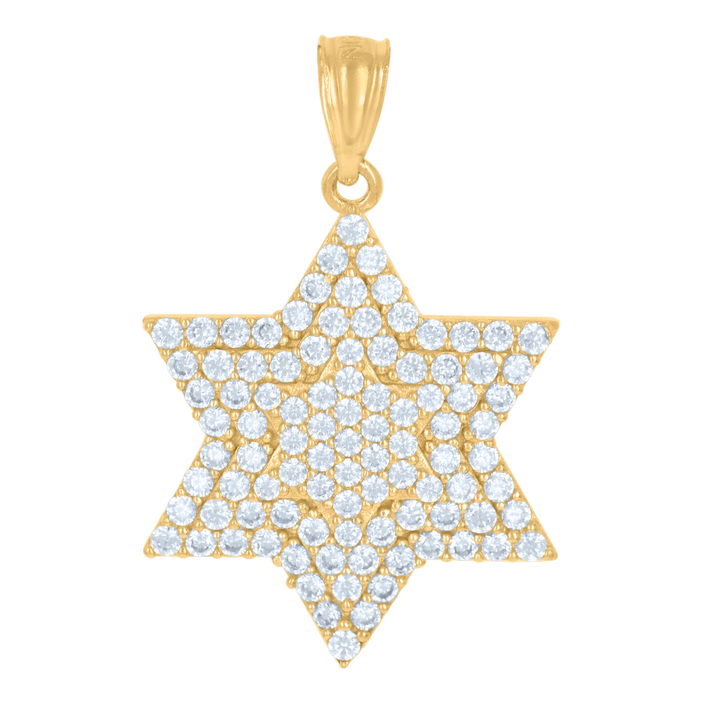10k Yellow Gold Unisex Cubic Zirconia Star Of David Symbol Religious Charm Pendant