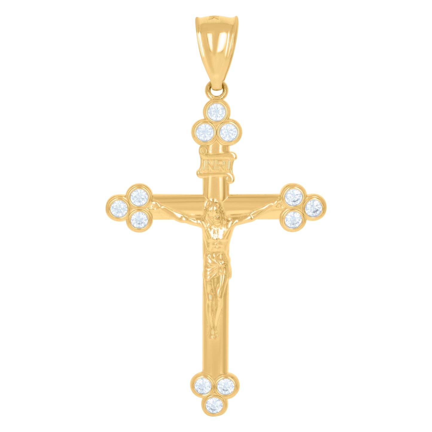 10kt Yellow Gold Unisex Cubic-Zirconia Crucifix Cross Religious Charm Pendant