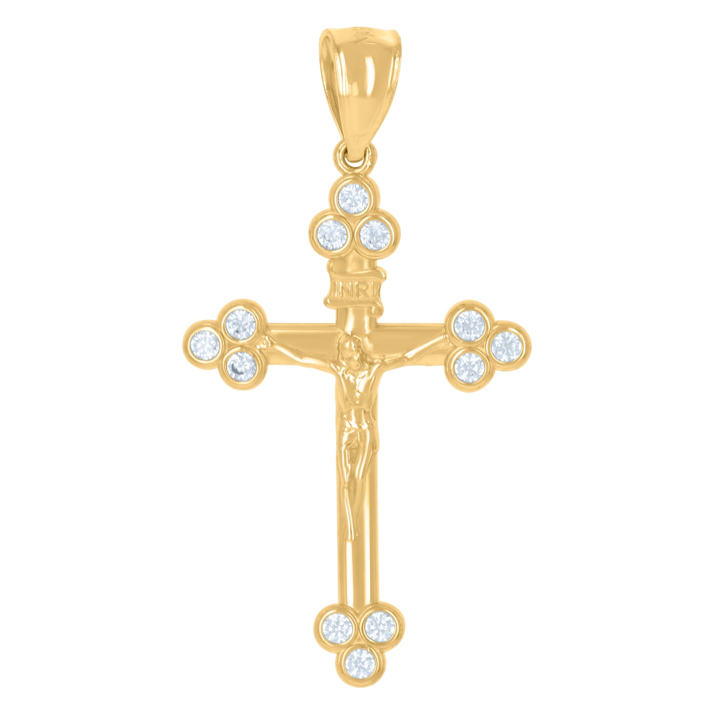 10kt Yellow Gold Unisex Cubic-Zirconia Crucifix Cross Religious Charm Pendant