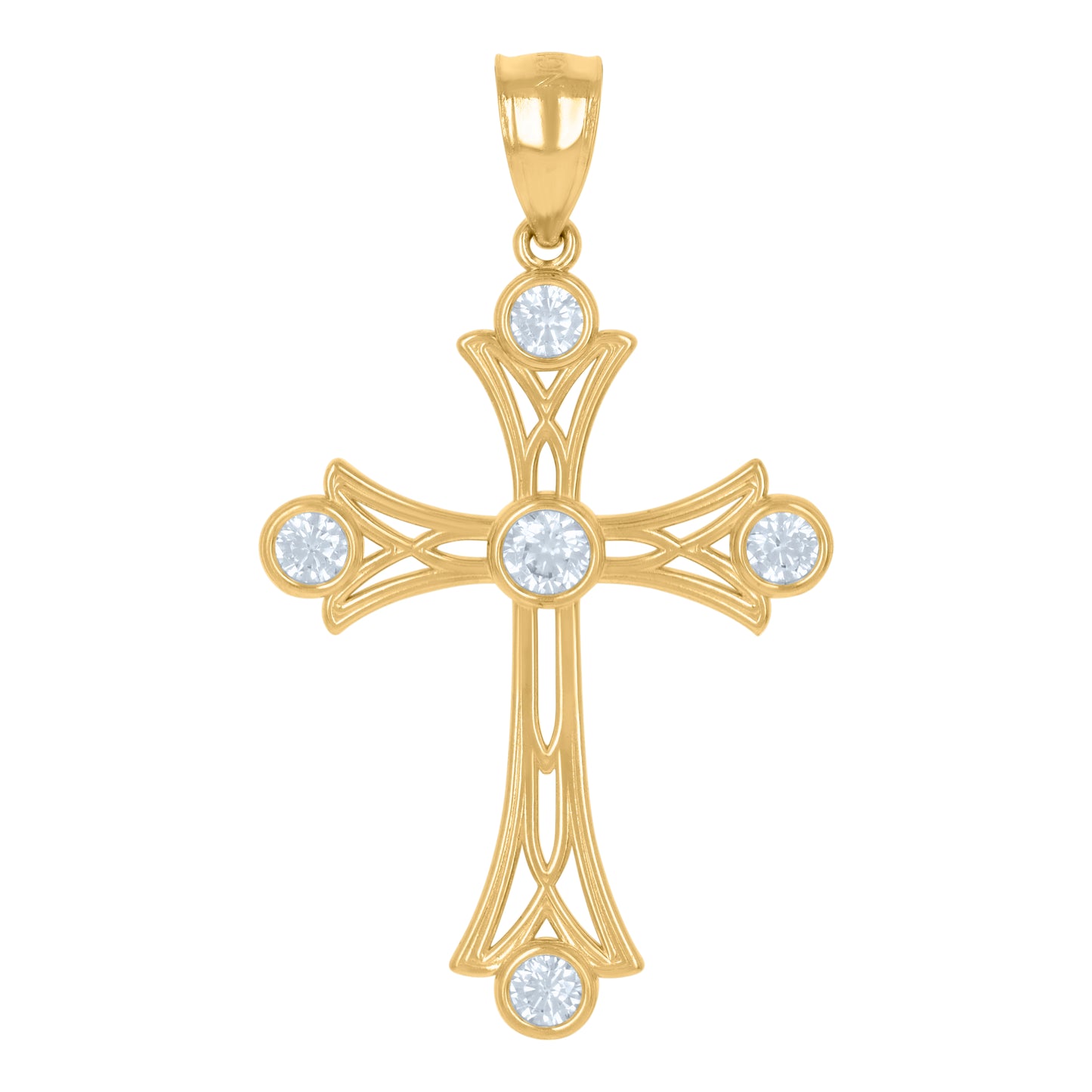 10kt Yellow Gold Unisex Cubic-Zirconia Cross Religious Charm Pendant