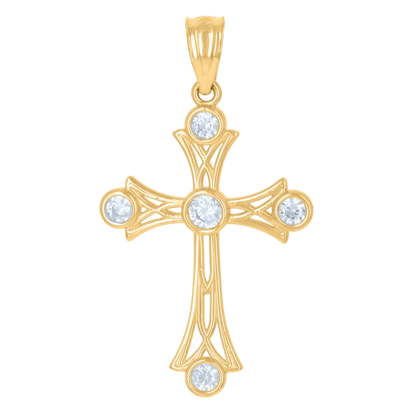 10kt Yellow Gold Unisex Cubic-Zirconia Cross Religious Charm Pendant