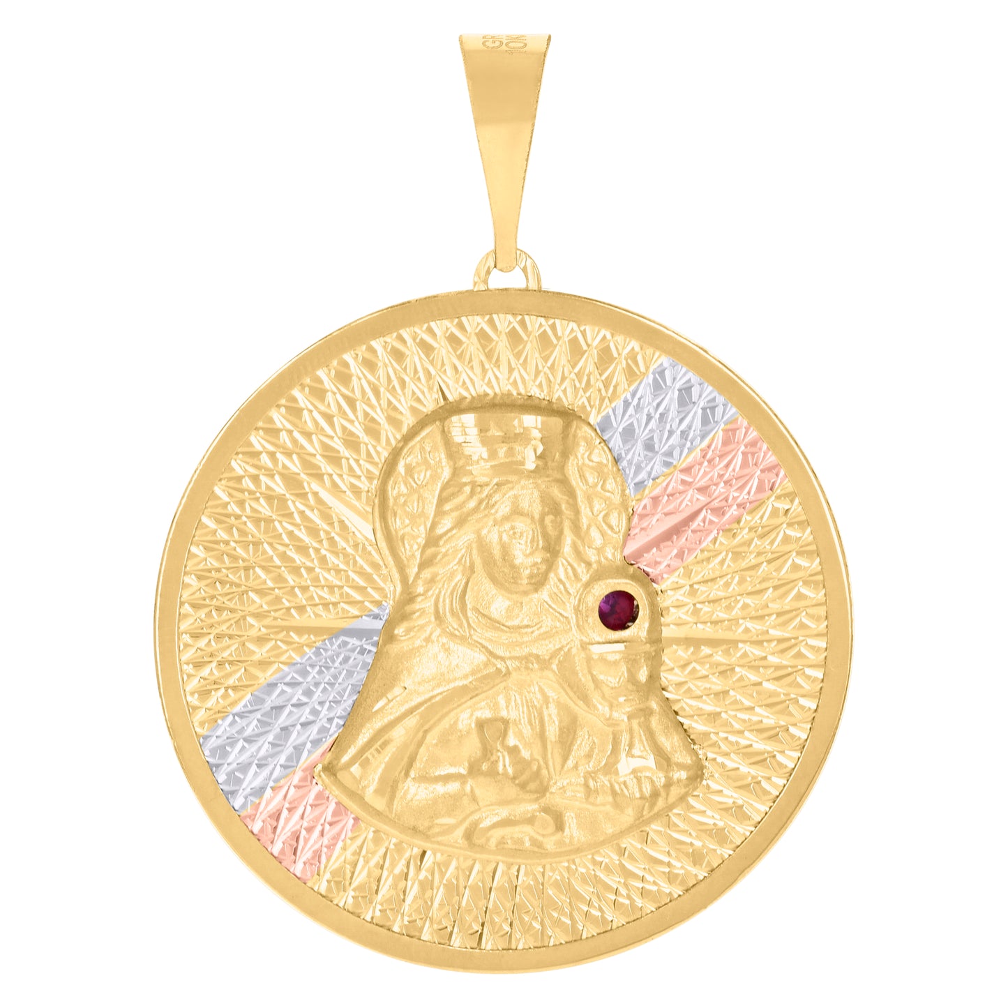 10k Tri Color Gold Mens Red Cubic Zirconia St. Barbara Saints Religious Charm Pendant
