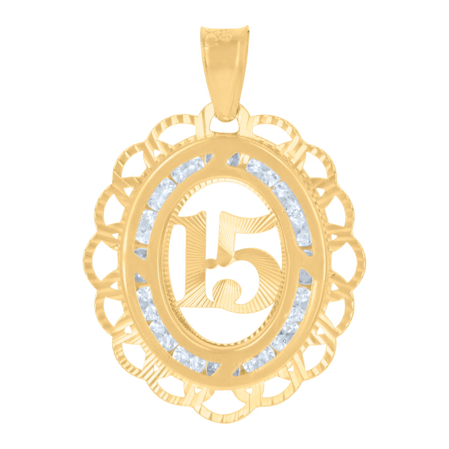 10k Yellow Gold Womens Cubic Zirconia 15 Quinceanera Charm Pendant