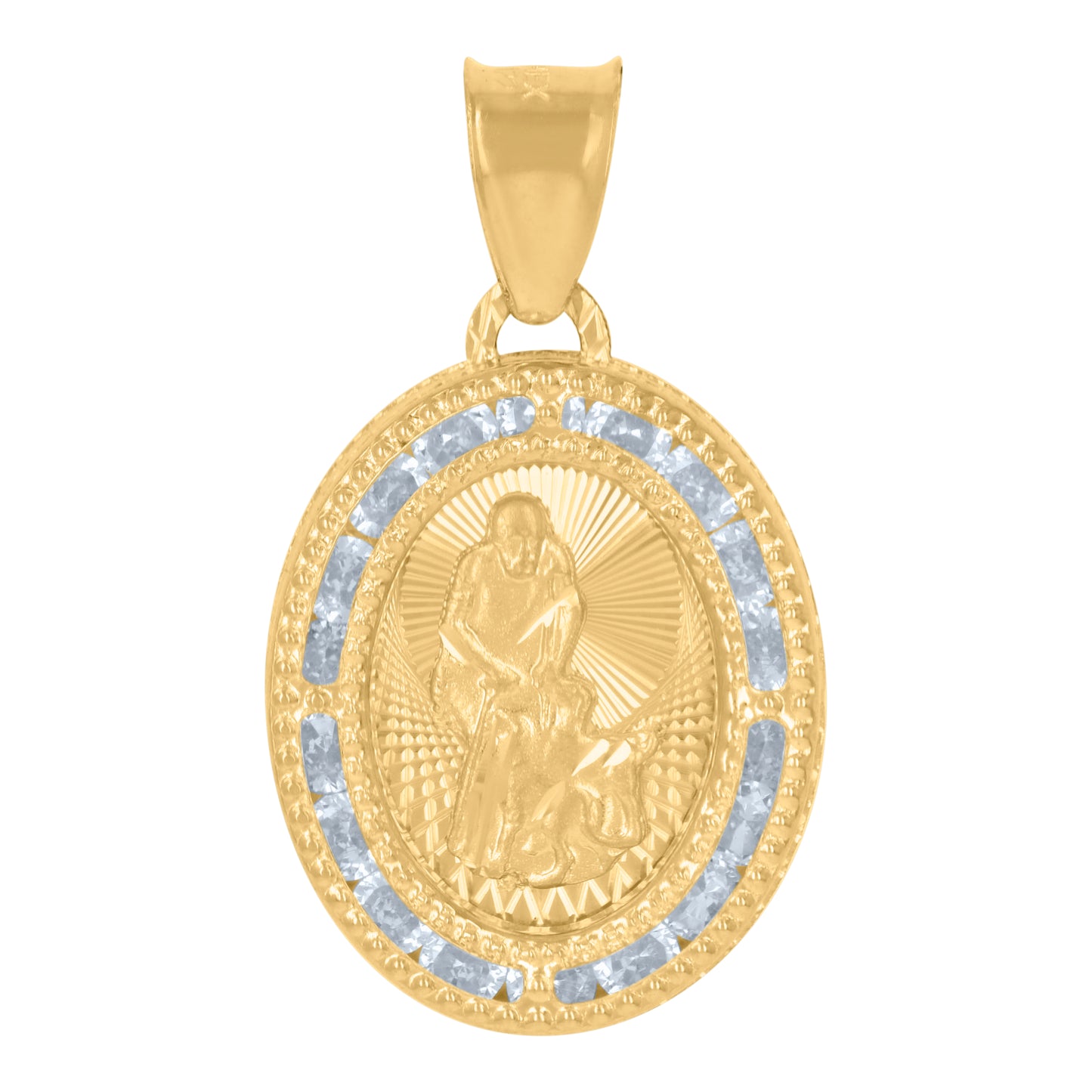 10kt Yellow Gold Unisex Cubic-Zirconia Medallion St. Lazarus Religious Charm Pendant
