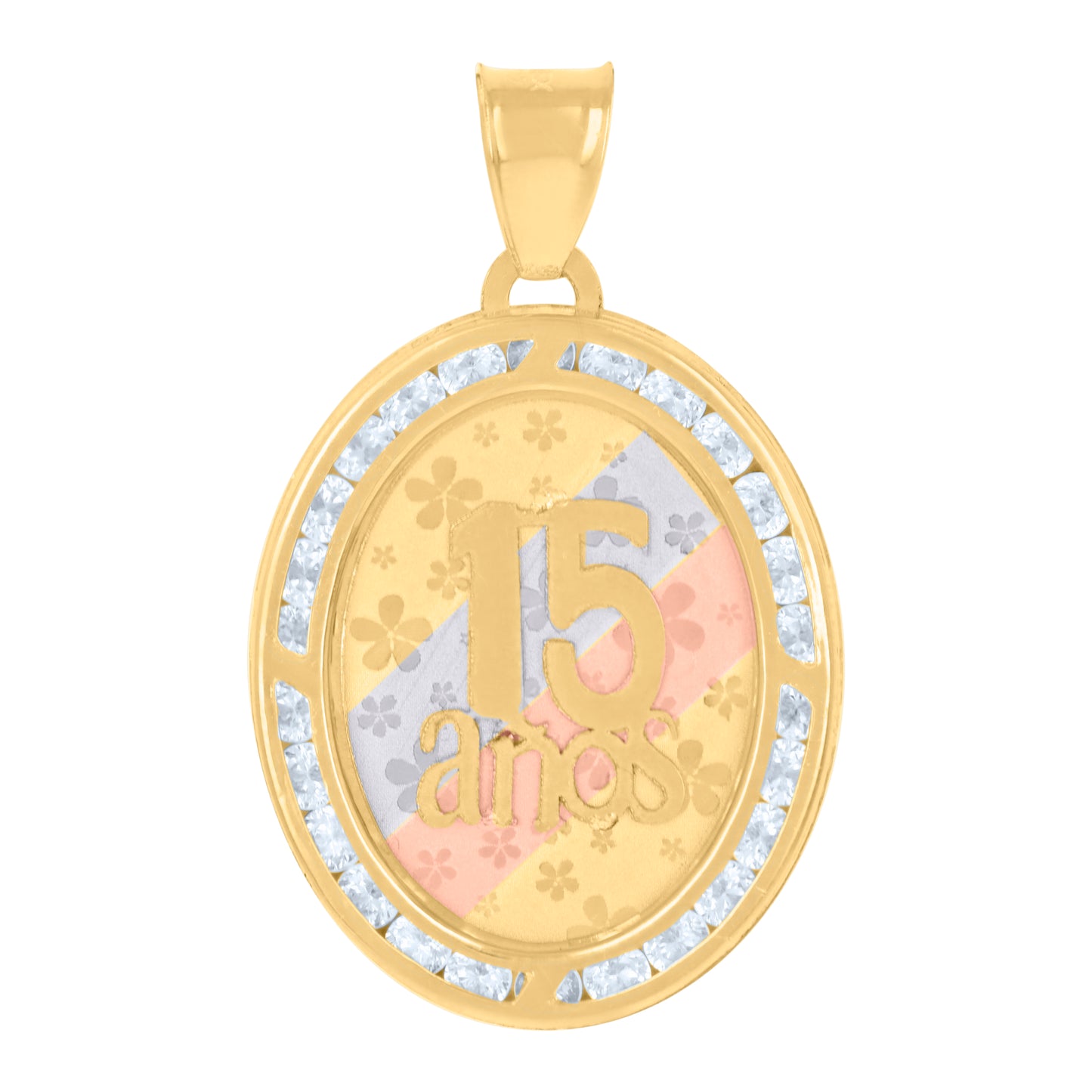 10k Tri Color Gold Womens Cubic Zirconia Anos 15 Quinceanera Charm Pendant