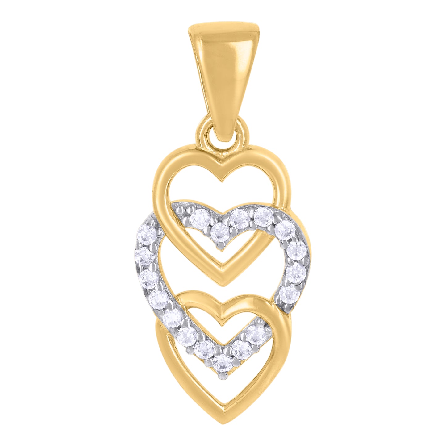 10k Two tone Gold Womens Cubic Zirconia Triple Heart Charm Pendant