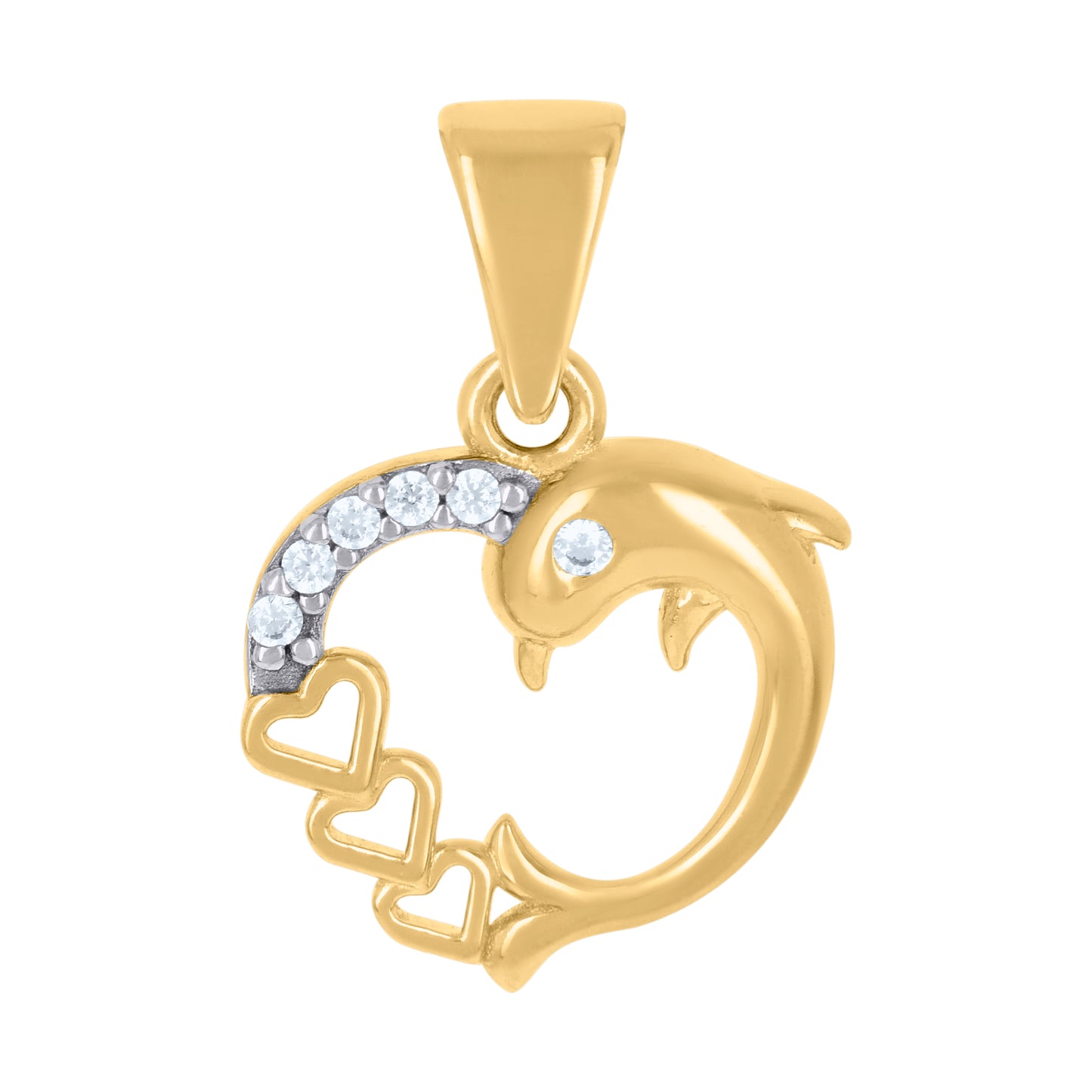 10k Two tone Gold Womens Cubic Zirconia Dolphin Heart Charm Pendant