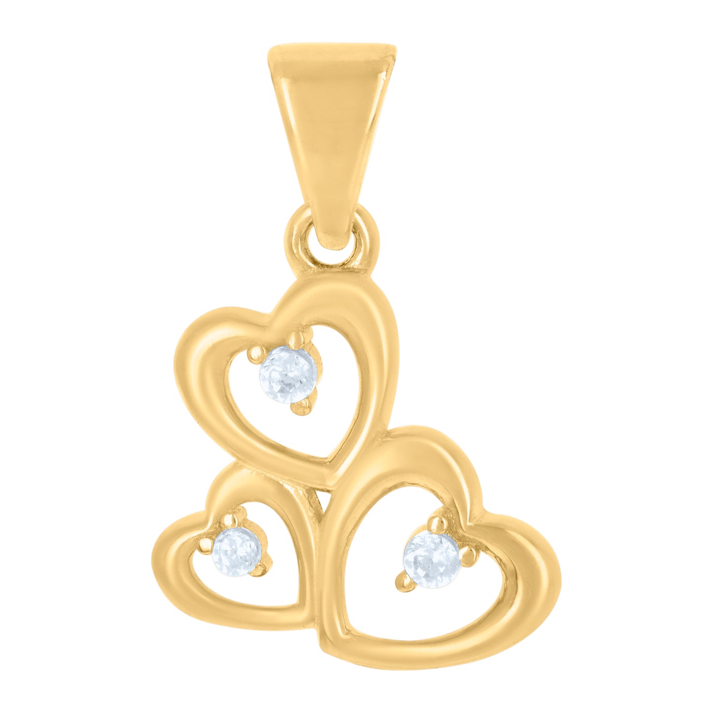 10k Yellow Gold Womens Cubic Zirconia Triple Heart Charm Pendant