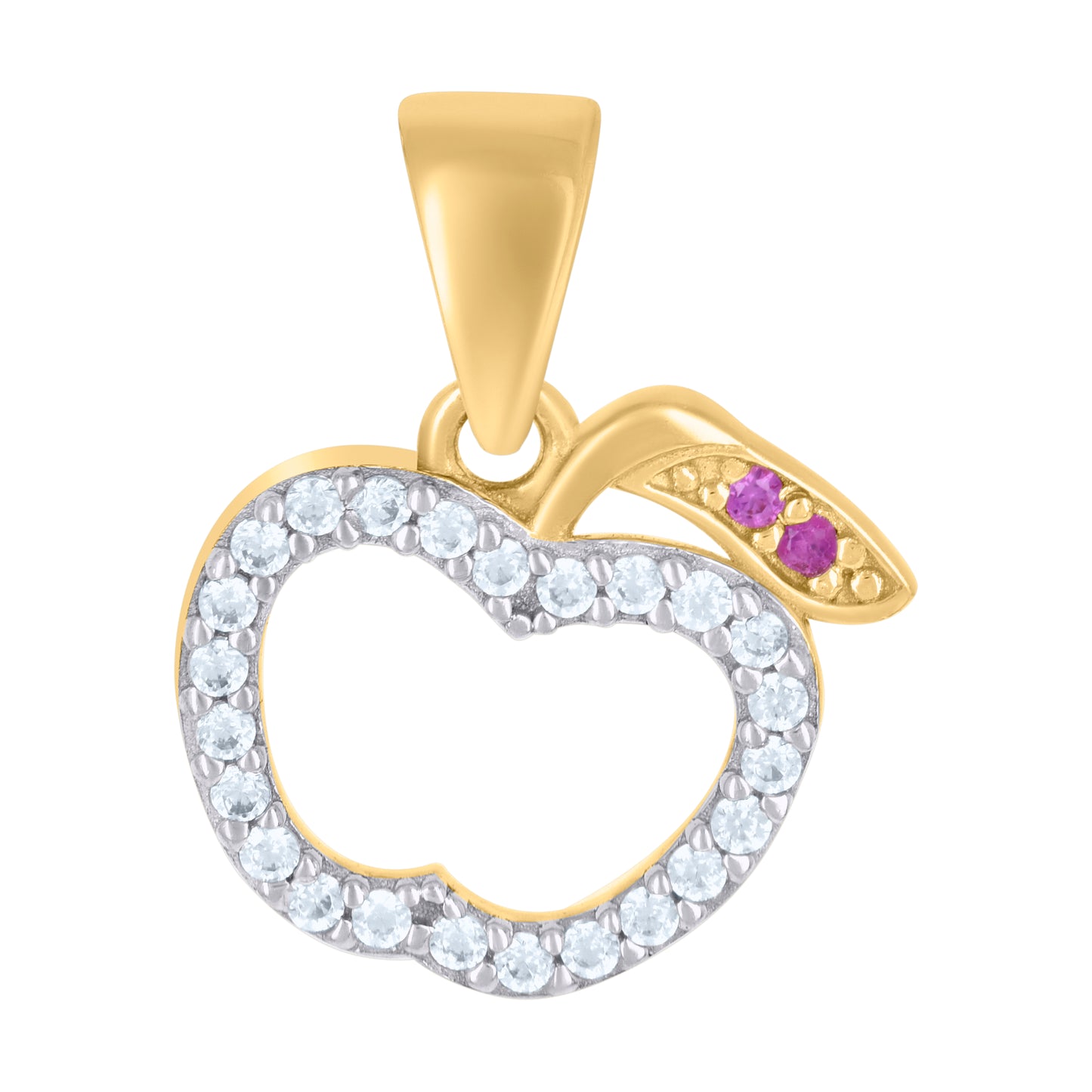 10k Two tone Gold Womens Pink White Cubic Zirconia Apple Food Fashion Charm Pendant