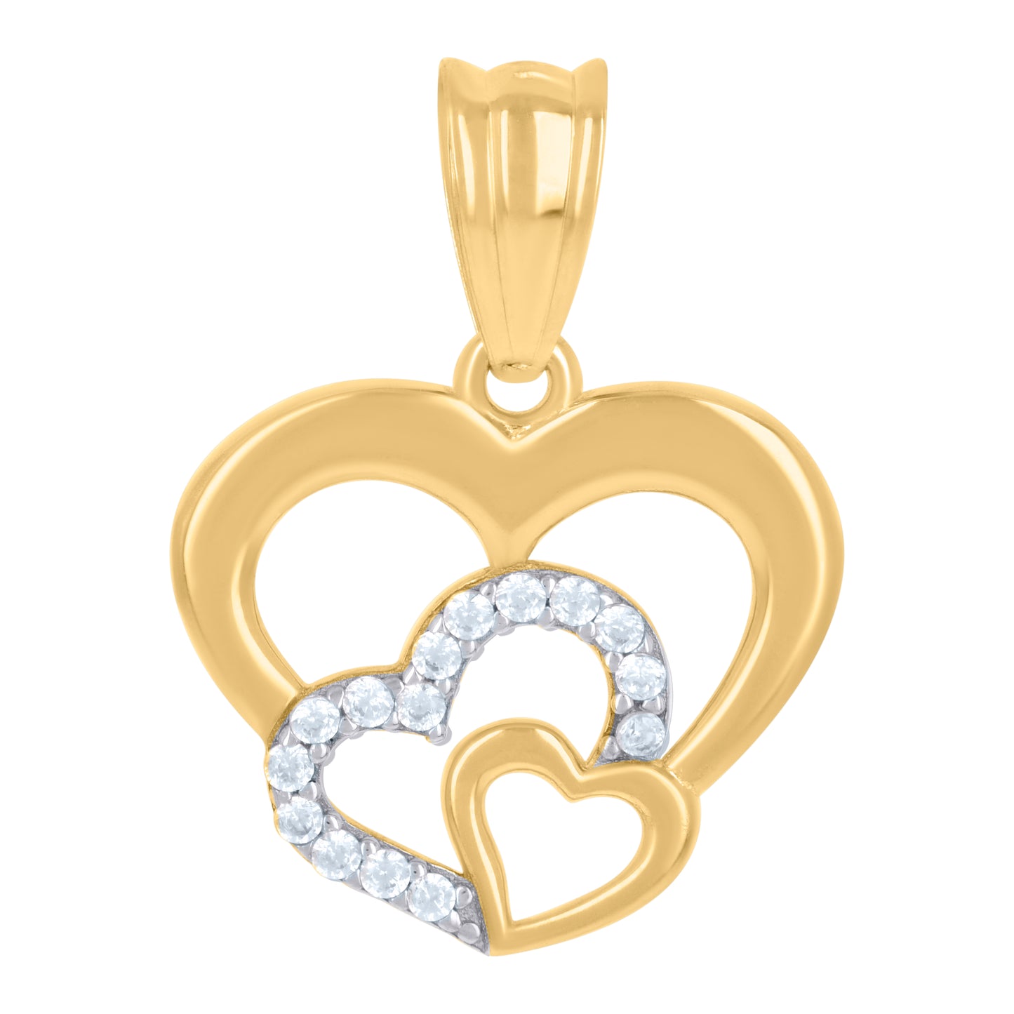 10k Two Tone Gold Womens Cubic Zirconia Triple Heart Charm Pendant