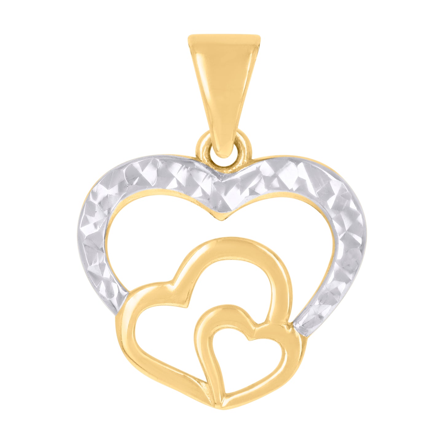 10k Two tone Gold Womens Triple Heart Charm Pendant