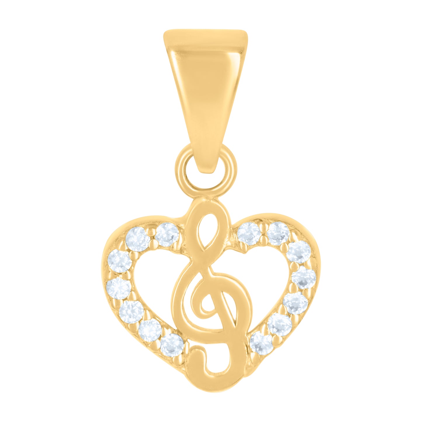 10k Yellow Gold Womens Cubic Zirconia Treble Clef Heart Charm Pendant