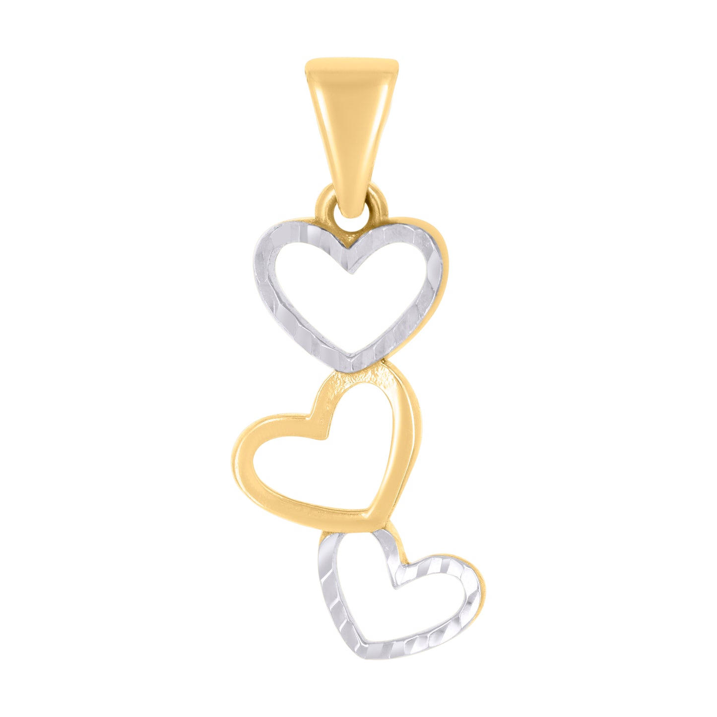10k Two tone Gold Womens Triple Heart Charm Pendant