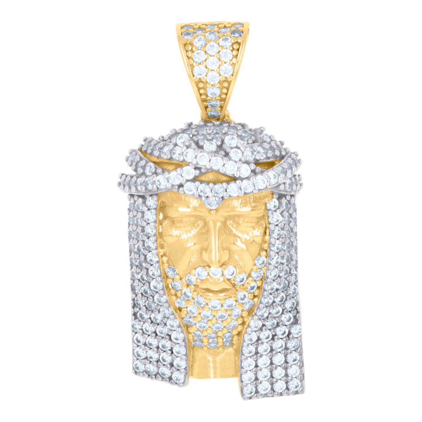 10k Two tone Gold Mens Cubic Zirconia Jesus Religious Charm Pendant