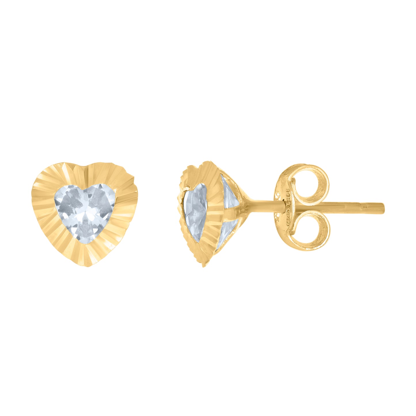 10k Yellow Gold Womens Heart Cubic Zirconia Heart Stud Earrings