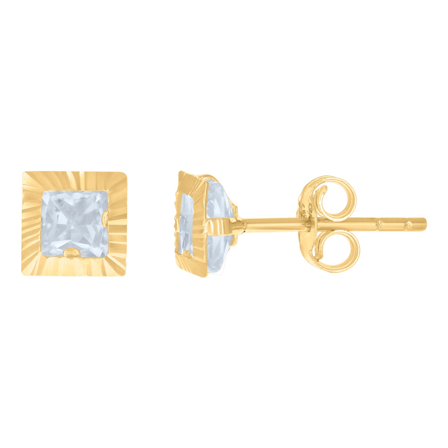 10k Yellow Gold Womens Princess-Cut Cubic Zirconia Square Stud Earrings