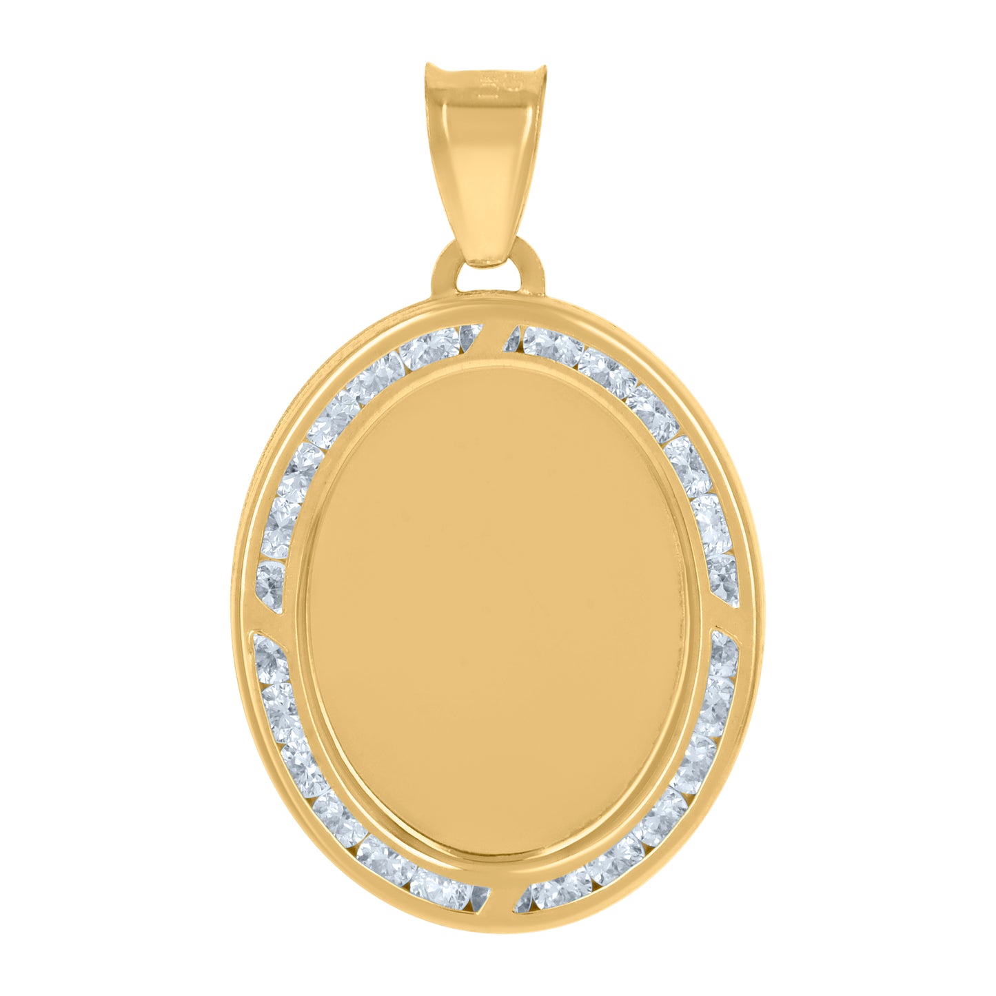10k Yellow Gold Unisex Cubic Zirconia Oval Photo Frame Charm Pendant