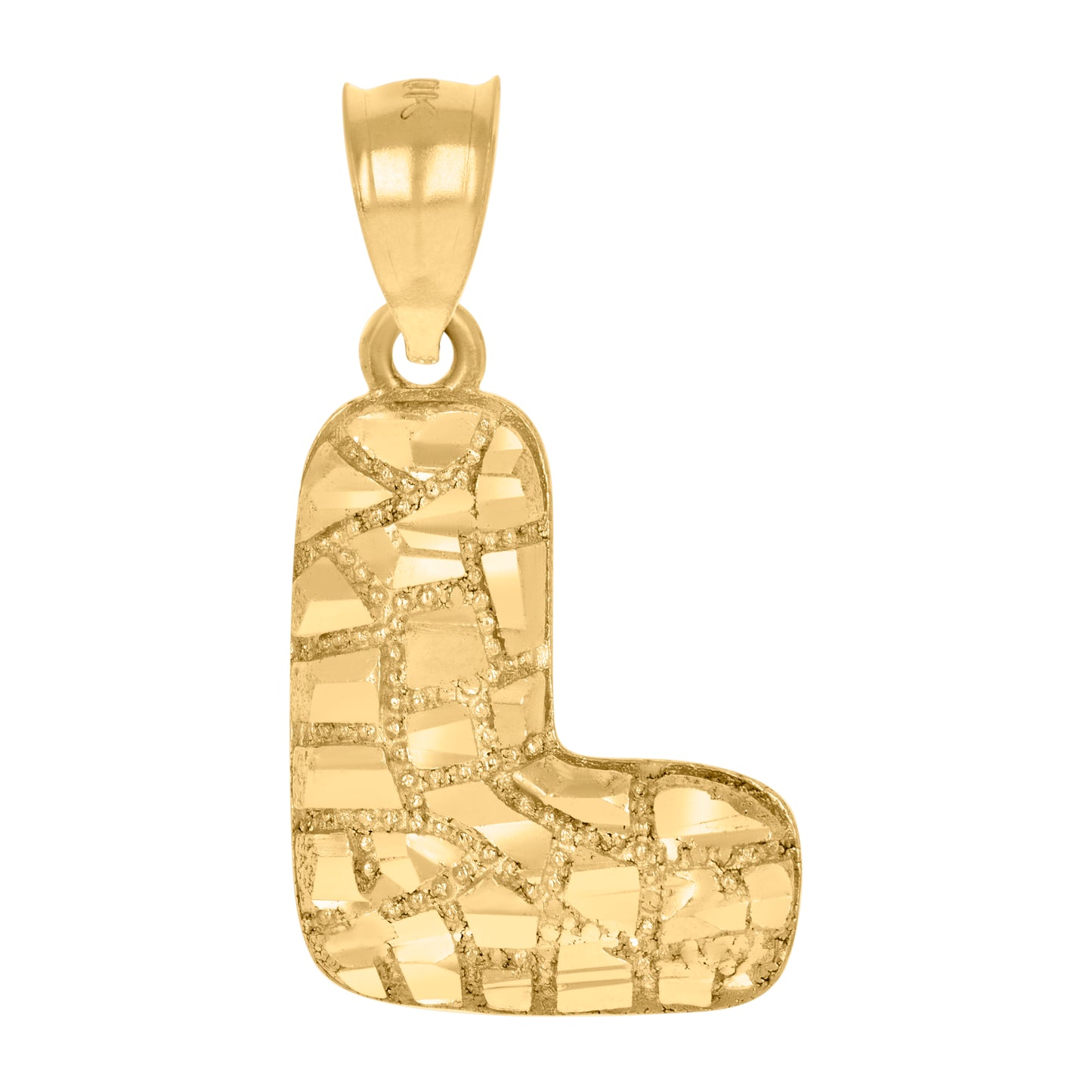 10k Yellow Gold Unisex Initial Alphabet L Nugget Charm Pendant