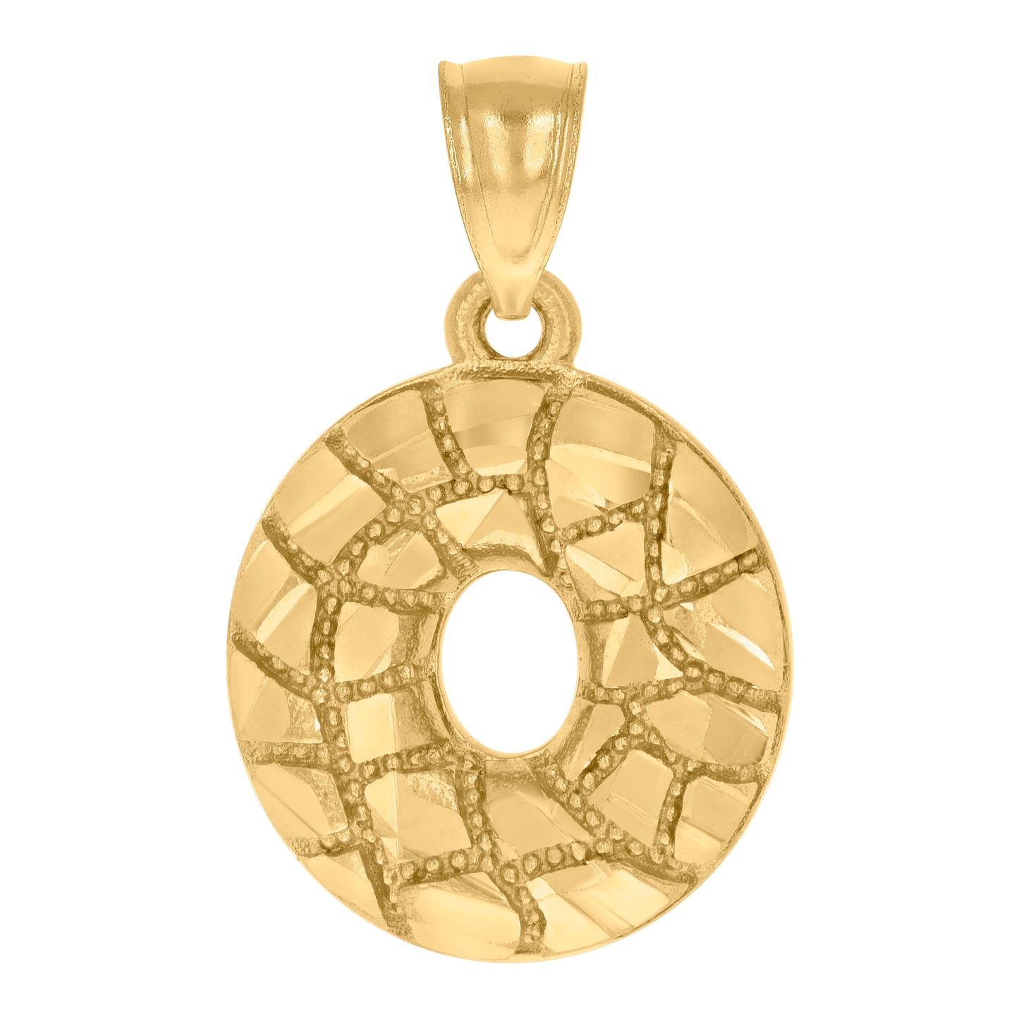 10k Yellow Gold Unisex Initial Alphabet O Nugget Charm Pendant