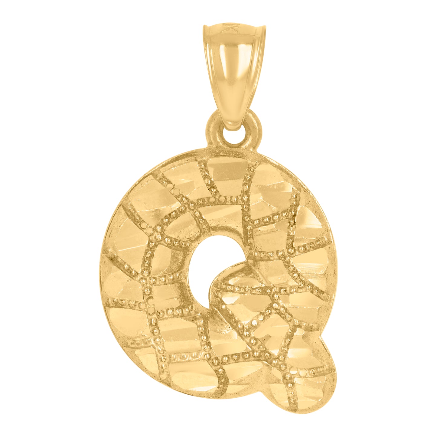 10k Yellow Gold Unisex Initial Alphabet Q Nugget Charm Pendant