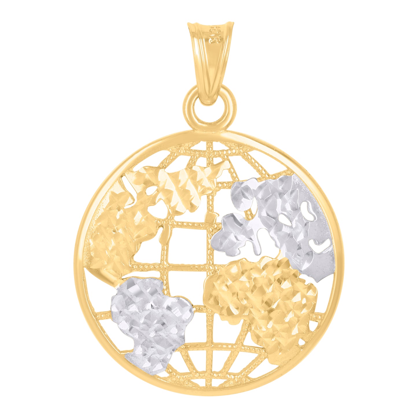 10k Two Tone Gold Unisex World Map Charm Pendant