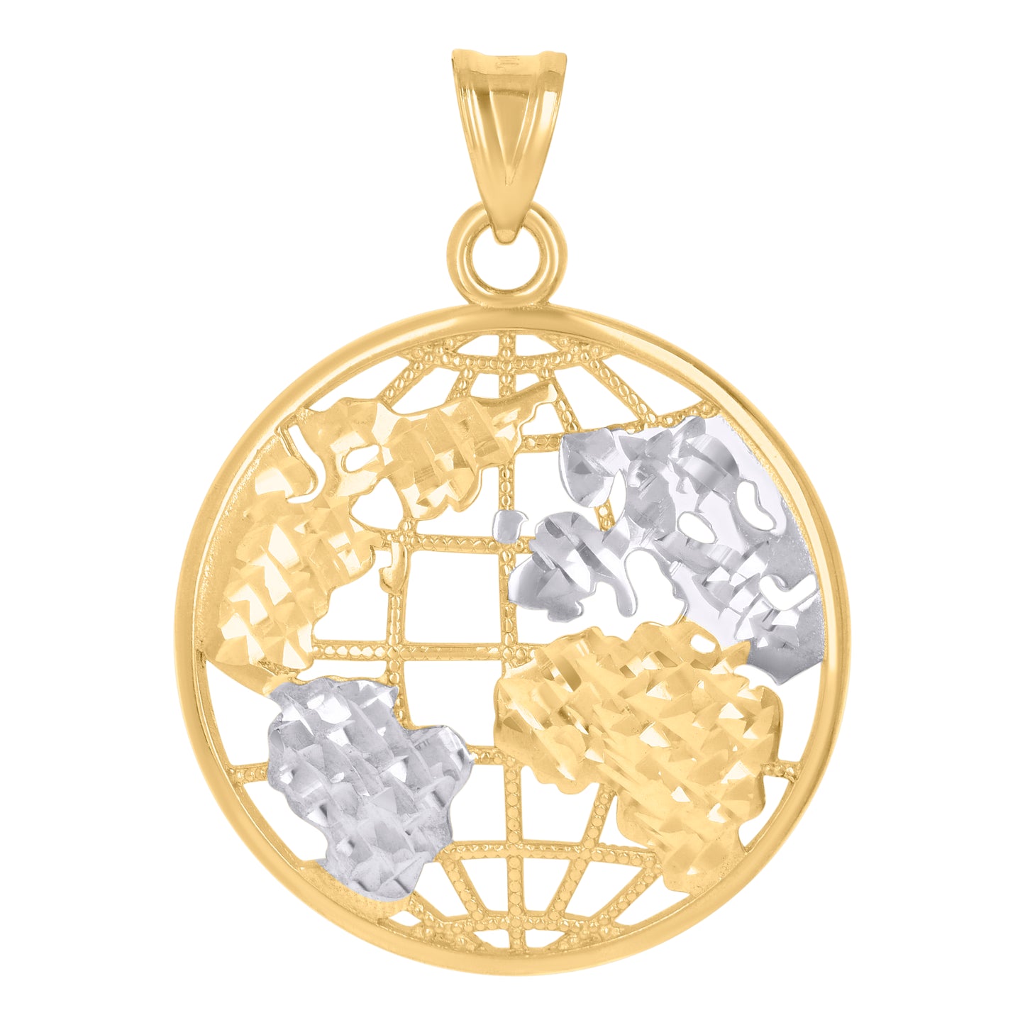 10k Two Tone Gold Mens World Map Charm Pendant