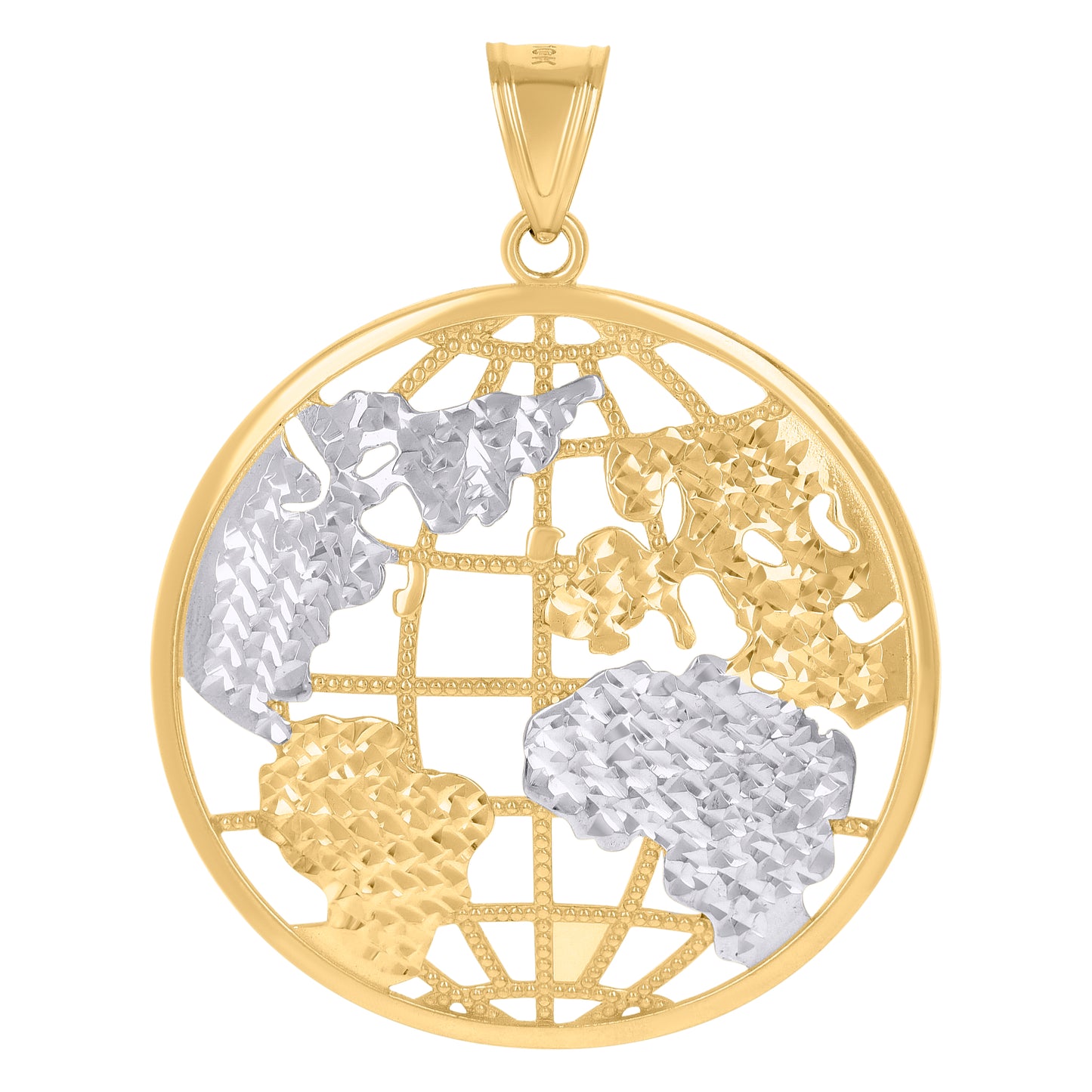 10k Two Tone Gold Mens World Map Charm Pendant