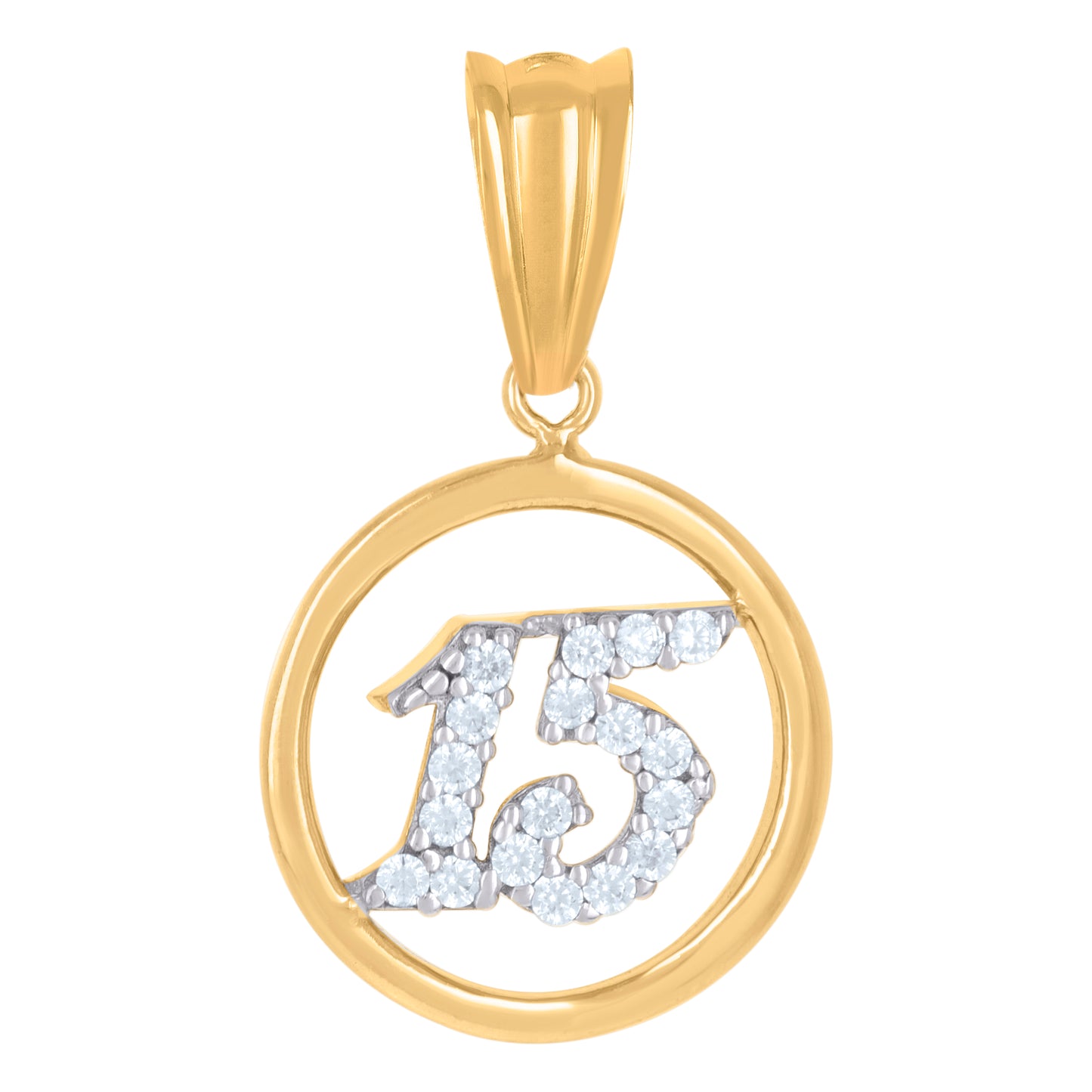 10k Two tone Gold Womens Cubic Zirconia Anos 15 Quinceanera Charm Pendant