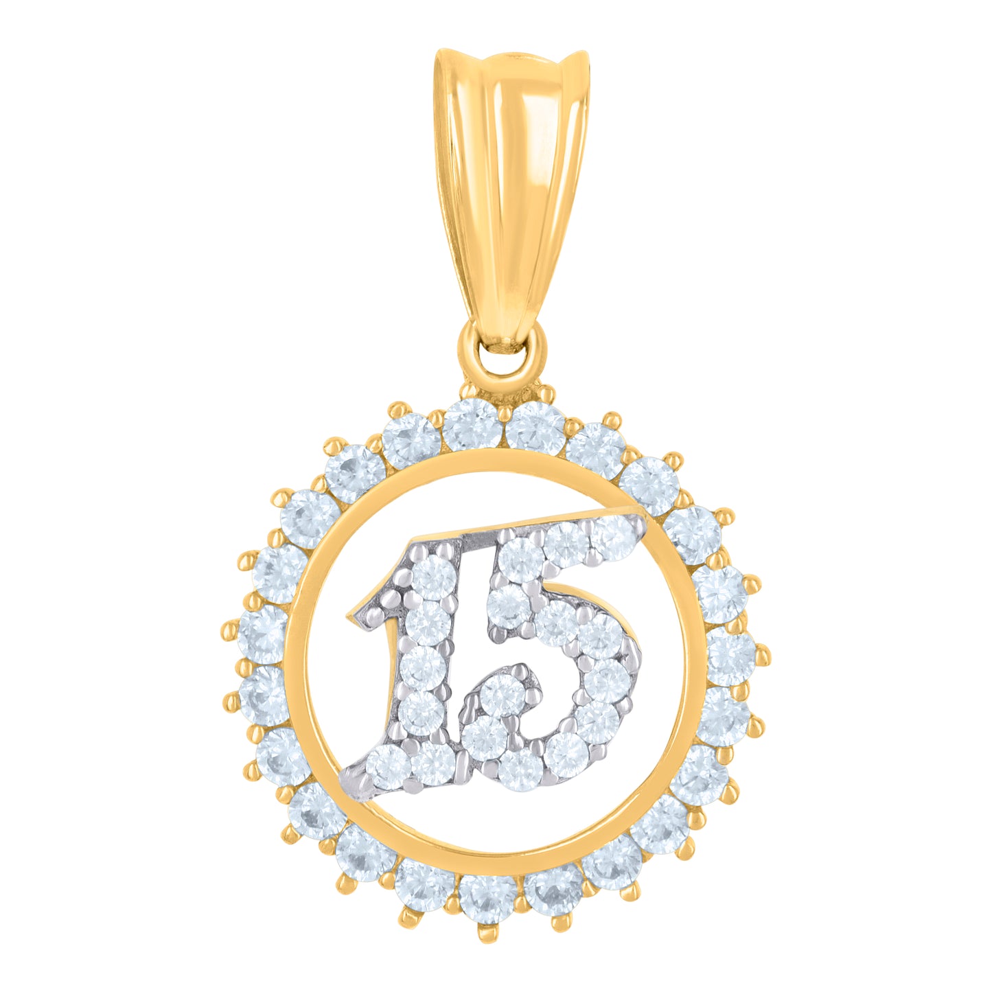 10k Two tone Gold Womens Cubic Zirconia Anos 15 Quinceanera Charm Pendant