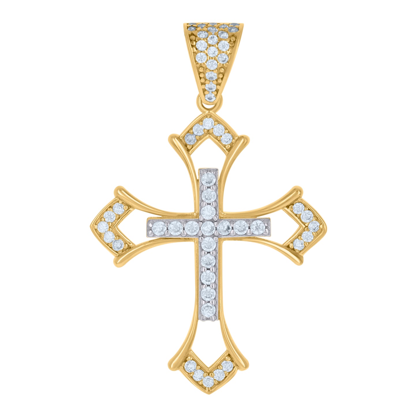 10k Two tone Gold Mens Cubic Zirconia Cross Religious Charm Pendant